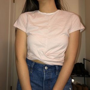pink striped crop shirt